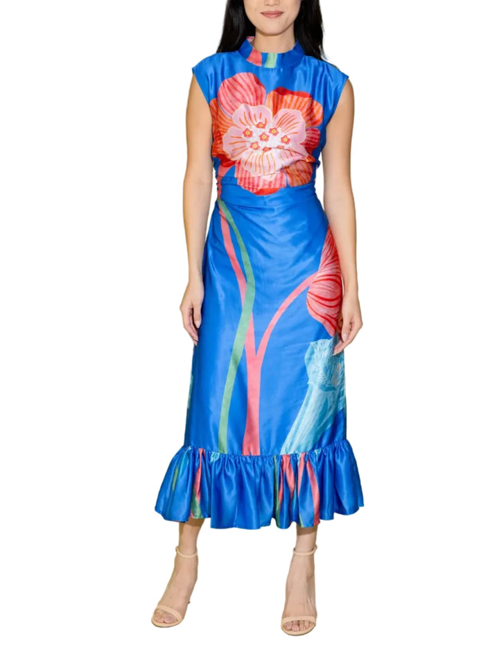 Say hello to our gorgeous Estelle dress! This form-fitting and classic, maxi style frock with cap sleeves and ruffle details will be the perfect addition to your spring closet. 

Fabric Content: 100% Polyester
Fabric: Poly Charmeuse
Machine wash cold. Tumble dry low.