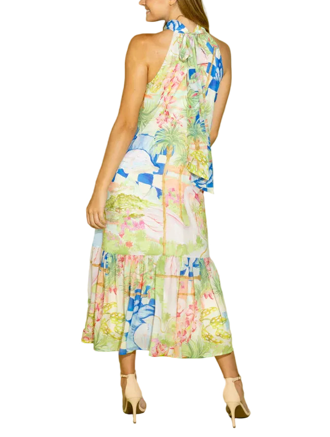Light, airy, and effortlessly feminine, the Perry Dress features a vibrant floral print and a flattering halter neckline that moves beautifully with every step. The flowy silhouette offers all-day comfort while creating an elegant, easygoing look perfect for vacations, weddings, or warm-weather events. 