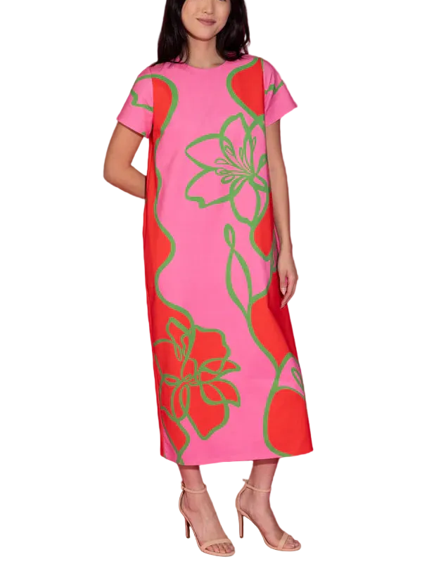 Make a bold statement with the Elliott Dress, where vibrant color meets modern floral design. Crafted with comfortable and stretchy cotton spandex suiting and a relaxed silhouette, this eye-catching piece offers both structure and all-day ease. 

Fabric Content: 49% Poly, 47% Cotton, 4% Spandex
Fabric: Cotton Spandex Suiting
Machine wash cold. Tumble dry low.