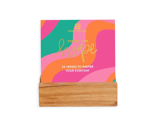 Discover a daily source of inspiration with our Scripture Card Block for Hope. This beautifully designed set includes 26 double-sided cards, featuring 52 uplifting Scripture verses that provide encouragement and optimism for everyday life. The card block comes with a stylish wooden stand, making it a perfect addition to your desk, nightstand, or any space where you seek a moment of reflection. Ideal as a thoughtful gift or a personal boost of hope, this card block is a timeless reminder of faith and positiv