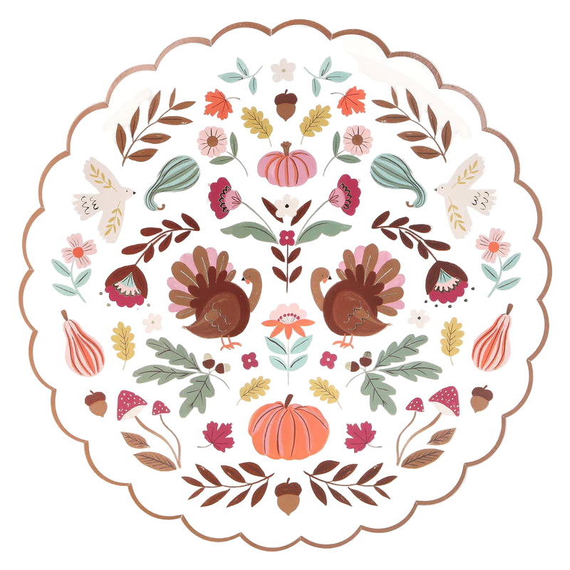 A folk theme is the ultimate way to embrace the charm of fall and Thanksgiving. Rich, earthy colors embody this season's warm tones, while harvest-inspired symbols celebrate nature's beauty. 