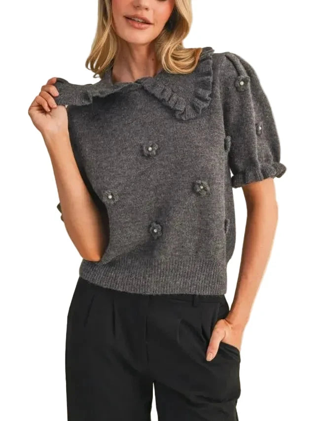 Chic Pearl Appliqué Sweater
