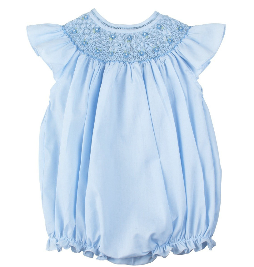 Blue floral smocked bishop 