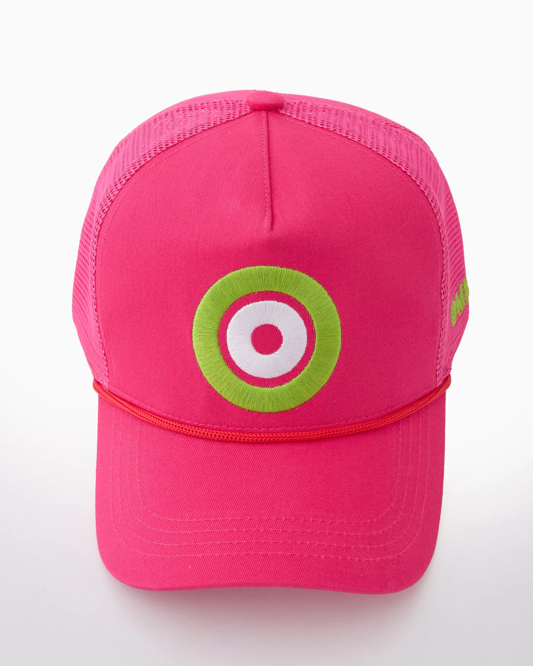 Bright, bold, and made for mahjong lovers! This neon pink foam trucker hat is the ultimate statement piece, featuring our iconic bullseye logo in highlighter green for an electric pop of color. The breathable mesh backing, embroidered with OMM, adds the perfect sporty touch while keeping you cool. Whether you're racking & rolling or just out and about, this hat is a must-have for adding a little extra fun to your game-day fit! Adjustable design ensures a personalized fit for all head sizes.