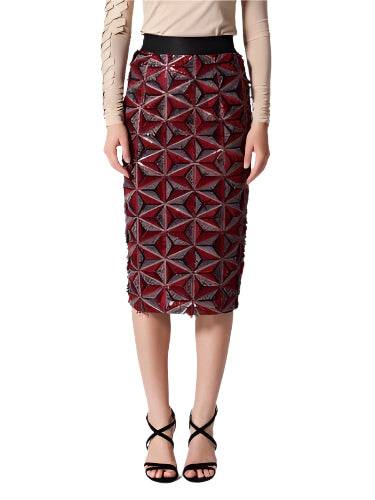Turn heads with this playful Sequin Beaded Midi Skirt in rich burgundy. Featuring dazzling pinwheel motifs and shimmering beadwork, it adds a fun, festive sparkle to any outfit.