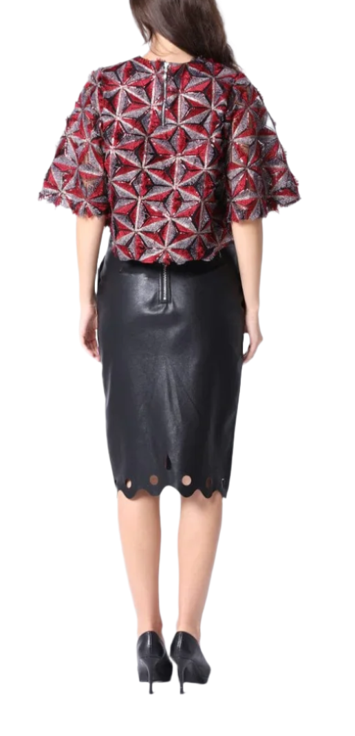 Add sparkle to your wardrobe with this playful sequin beaded crop top featuring whimsical pinwheel motifs. The bell sleeves add a flirty flair, making it perfect for dancing the night away or turning heads at any party.