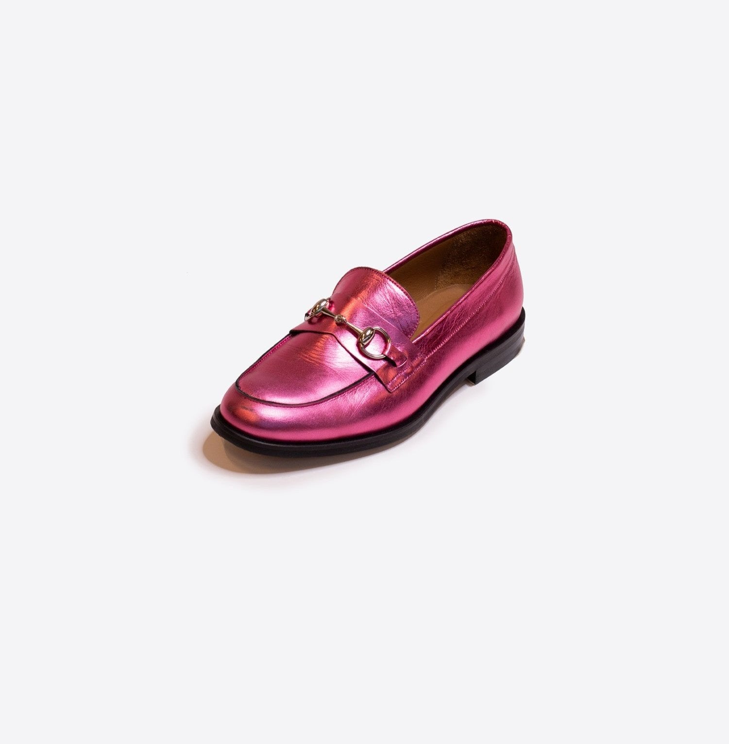 Pink Metallic Leather Buckle Loafer by Vilagallo