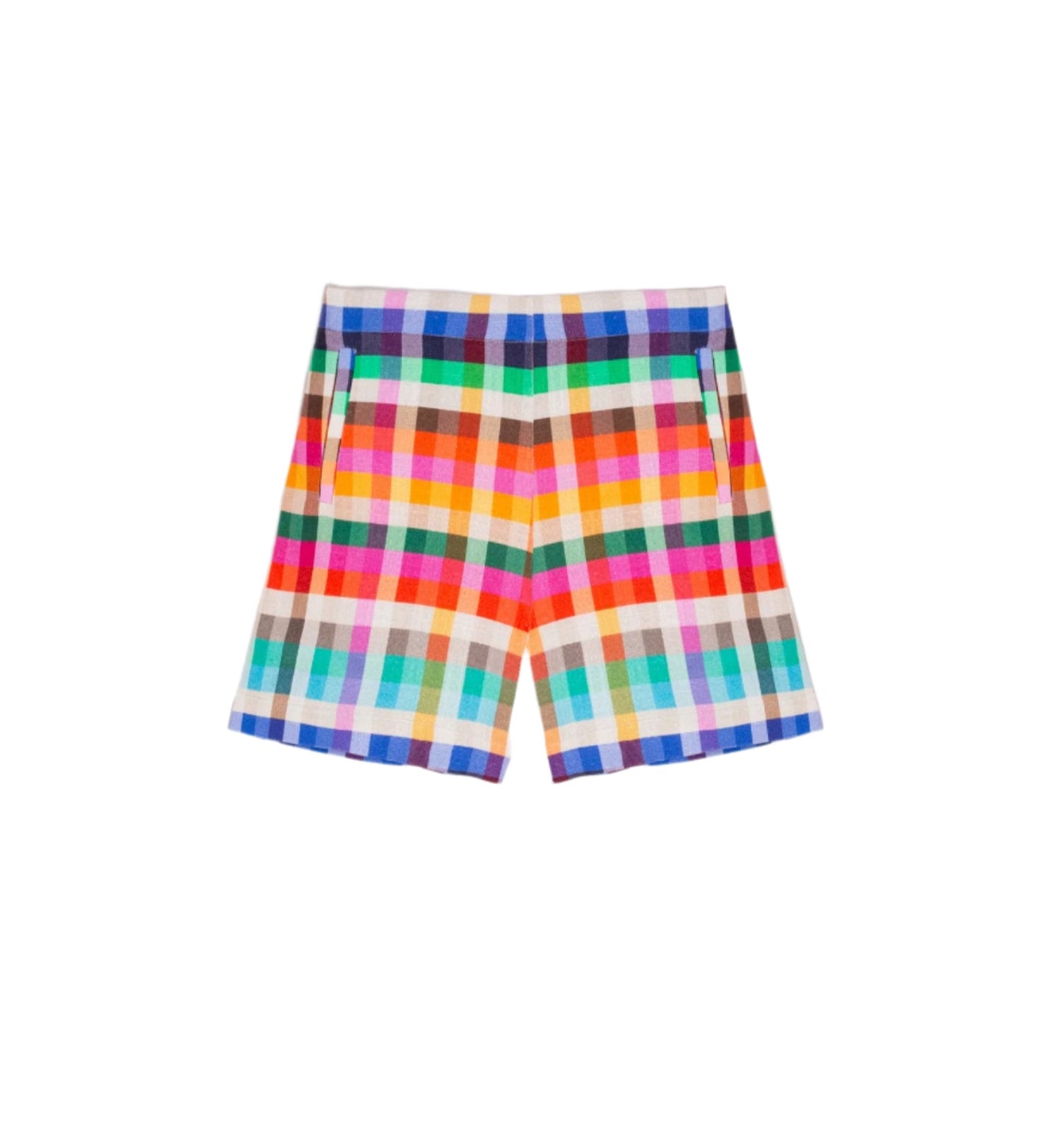 Multicoloured linen vichy check Bermuda shorts. Elastic at the back of the waist. Front and back pockets. Matching jacket available