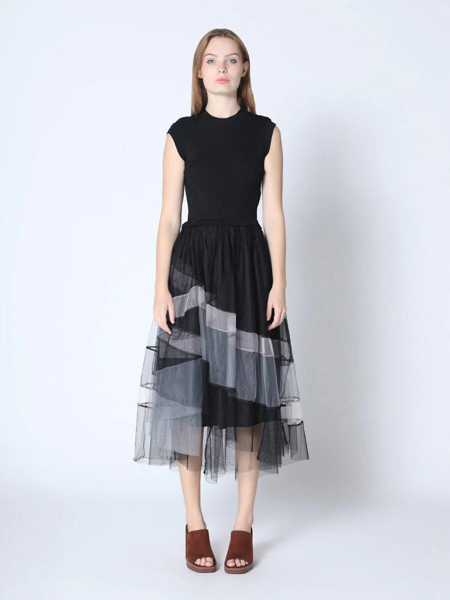 Sleeveless Long Dress with Tulle Skirt