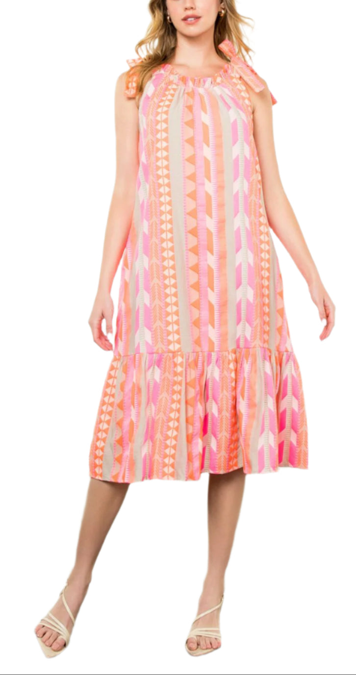 Geometric Stripe Tie Strap Dress