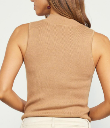 Lily Sleeveless Mock Neck Sweater in Tan