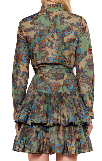 Angie Long Sleeve Dress in Taupe Paisley