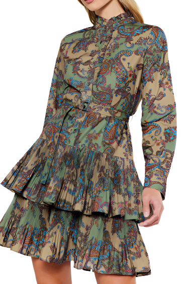 Angie Long Sleeve Dress in Taupe Paisley