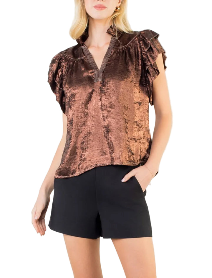 Patty Flutter Sleeve Brown Top