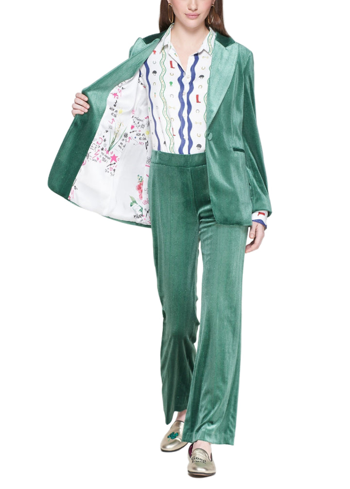green velvet blazer set