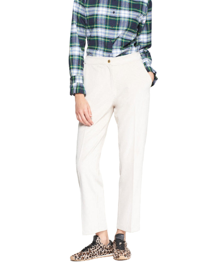 Ecru Corduroy Straight Leg Trouser by Vilagallo