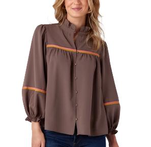 The Worth Blouse is a very versatile blouse in its deep taupe color.