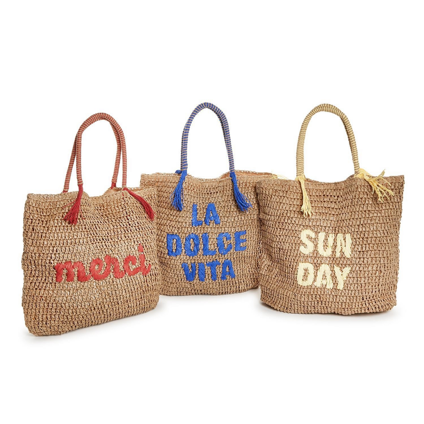 Hand Embroidered Raffia Tote