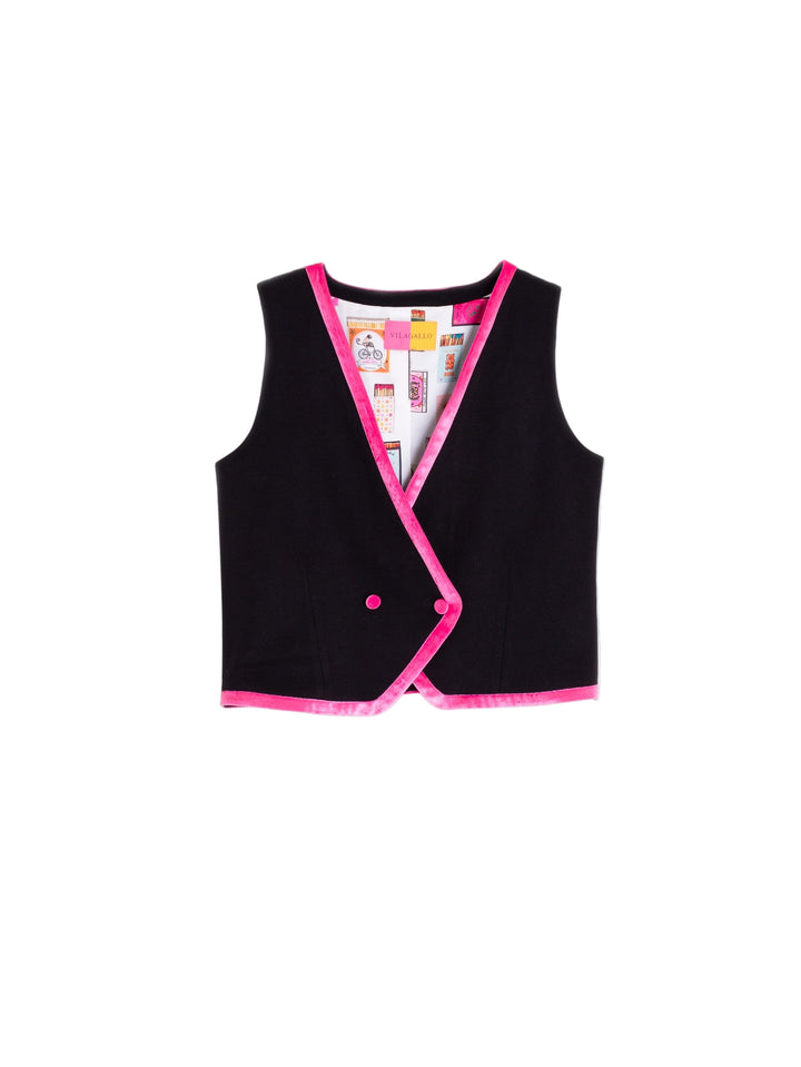 Black Vest Pink Velvet Trim by Vilagallo
