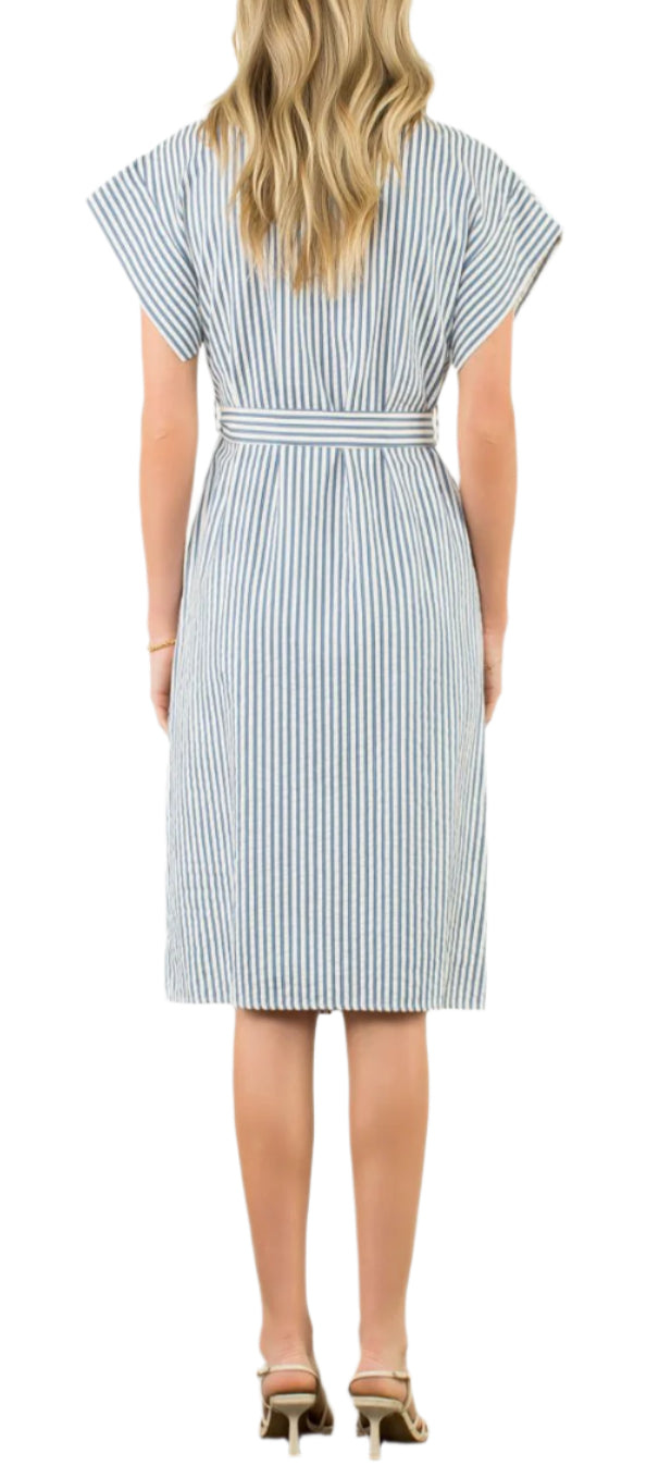 Belted Striped Button Dress