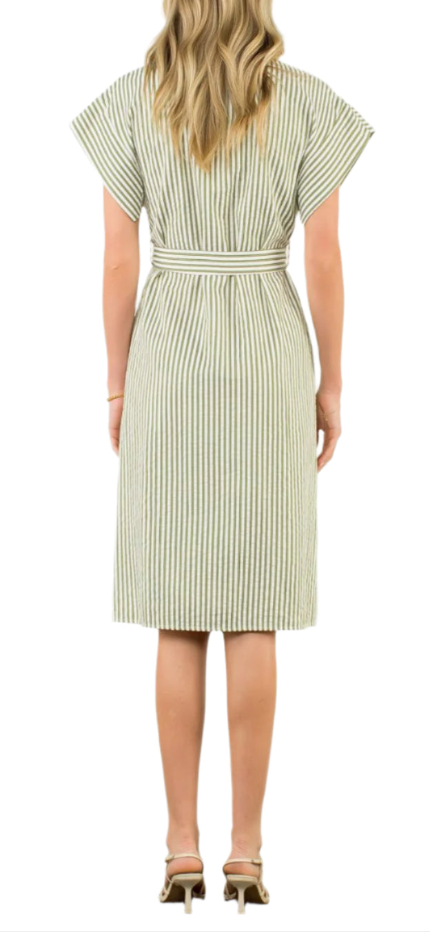 Belted Striped Button Dress