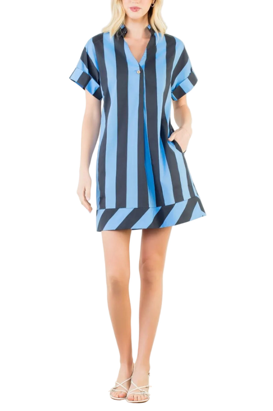 Memory Stripe Short Sleeve Dress - Pickering Boxwood
