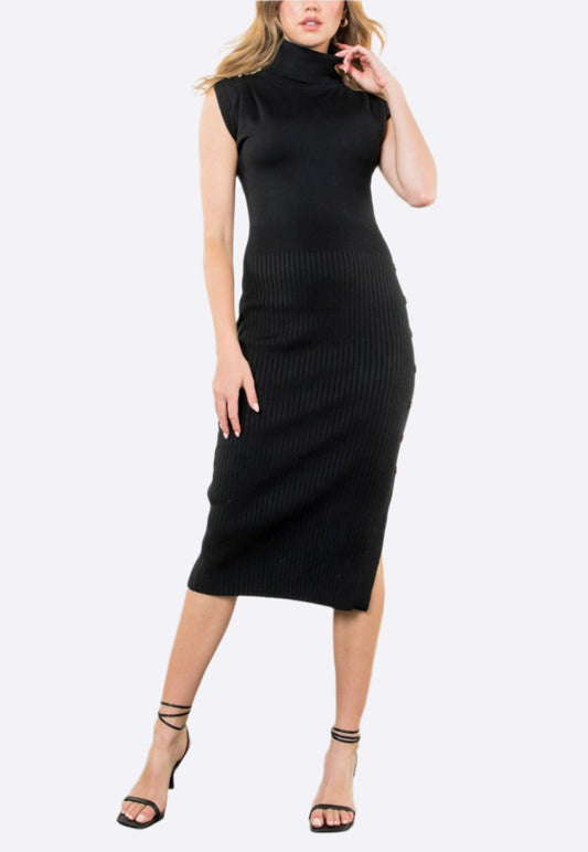 Slip into the Taylor Turtleneck Midi Dress for cozy warmth and effortless style.