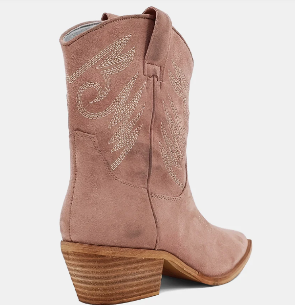 Zahara Cowboy Boot in Rose Suede by Shu Shop