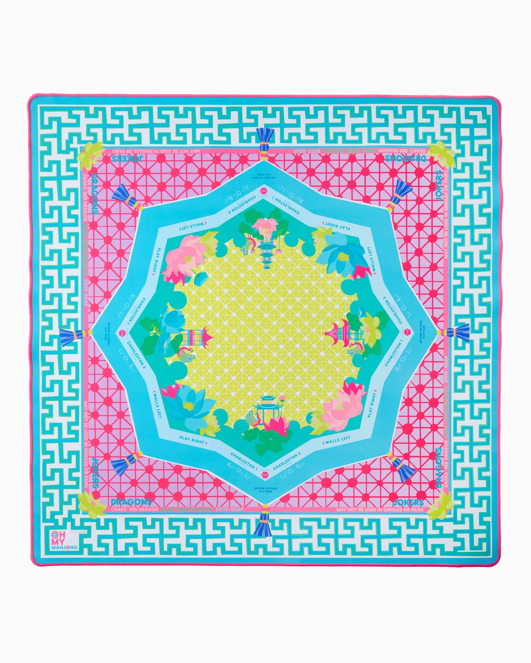 Introducing the Zen Glow Mat—an electrifying and dynamic addition to your gameplay setup, created in collaboration with Colordrunk Designs. With bold layers of electric hues, including vibrant teals, neon pinks, and striking yellows, this mat exudes a high-energy vibe that’s perfect for those who crave a little extra excitement during their game nights. The design’s fusion of geometric flair and graphic precision makes it the perfect match for a variety of tile sets, adding a pop of color and a touch of art