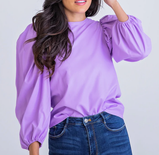 Purple Puff Sleeve Leather Top by Karlie