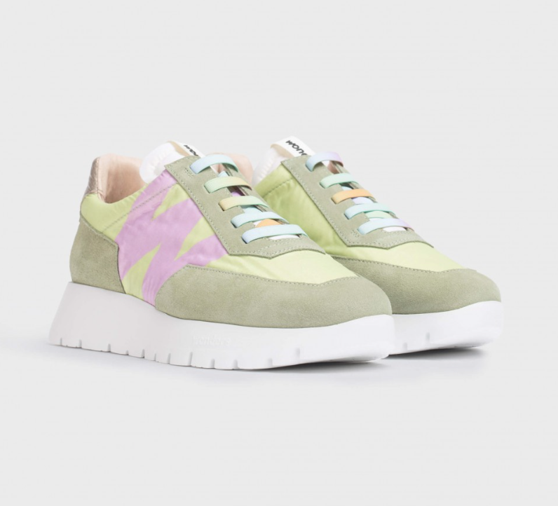 Odisei  Sneakers in green suede and pink by Wonders